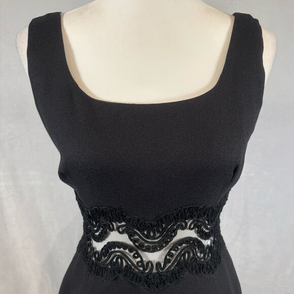 Vintage Maggy London gorgeous black dress with see through lace waist size 4 - Picture 2 of 5